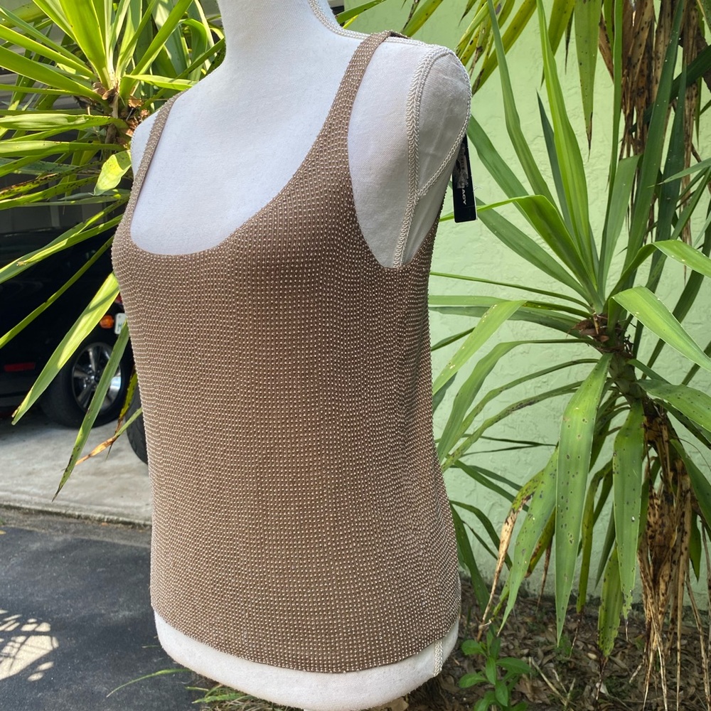Linda Allard Hand Beaded Tan Tank Top